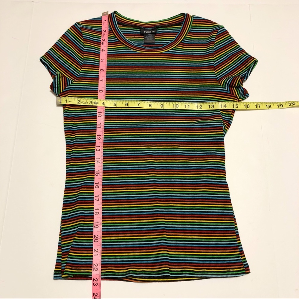 Fitted Rainbow Stripe Ribbed Tee - Picture 5 of 6